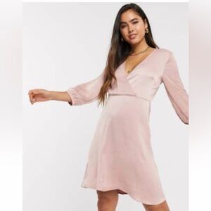 ASOS Blush Pink V-Neck Long Sleeve Mini Dress